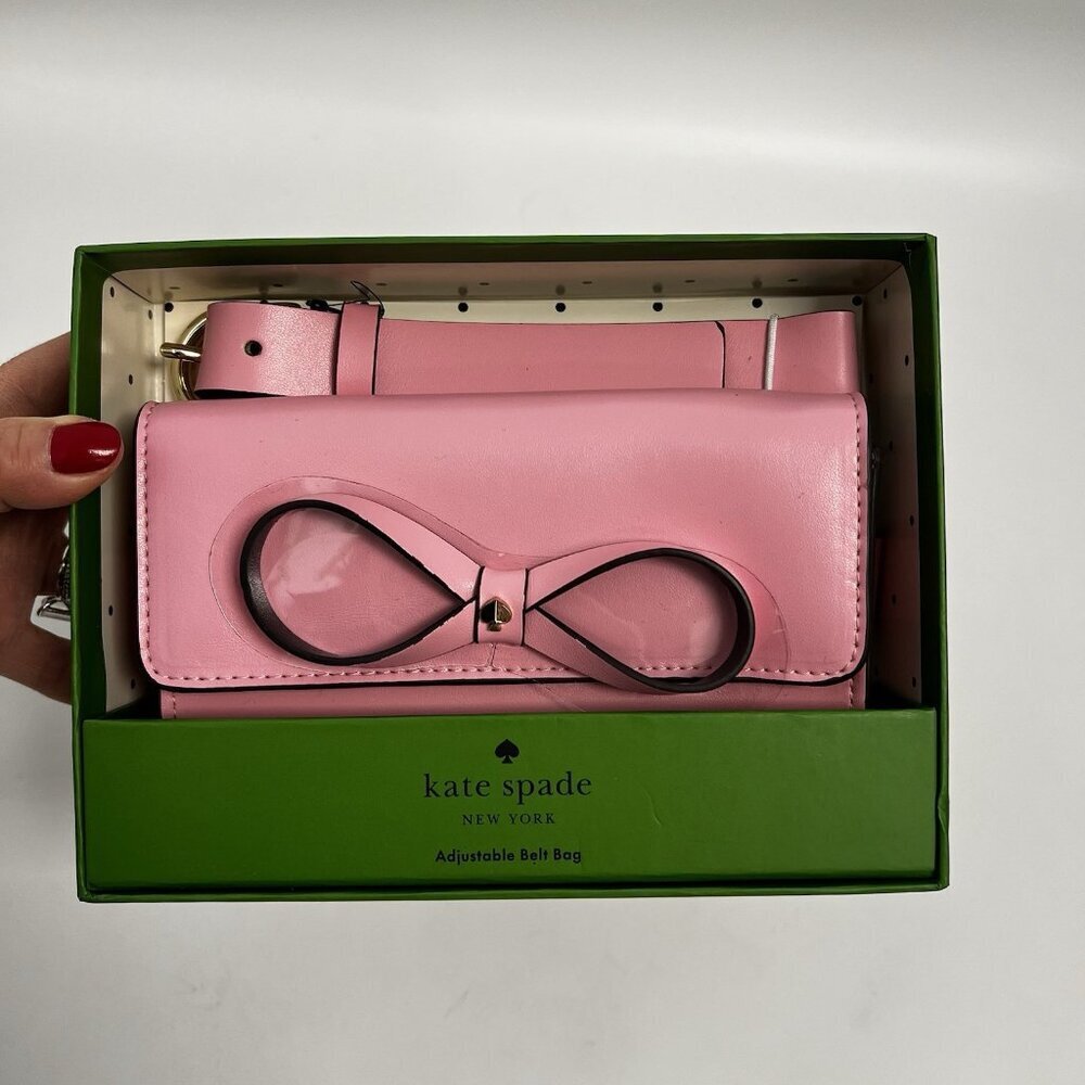 Kate Spade Bow Belt Bag  Pink Leather Logo Women's S/M NIB MSRP $108 New - Picture 3 of 7